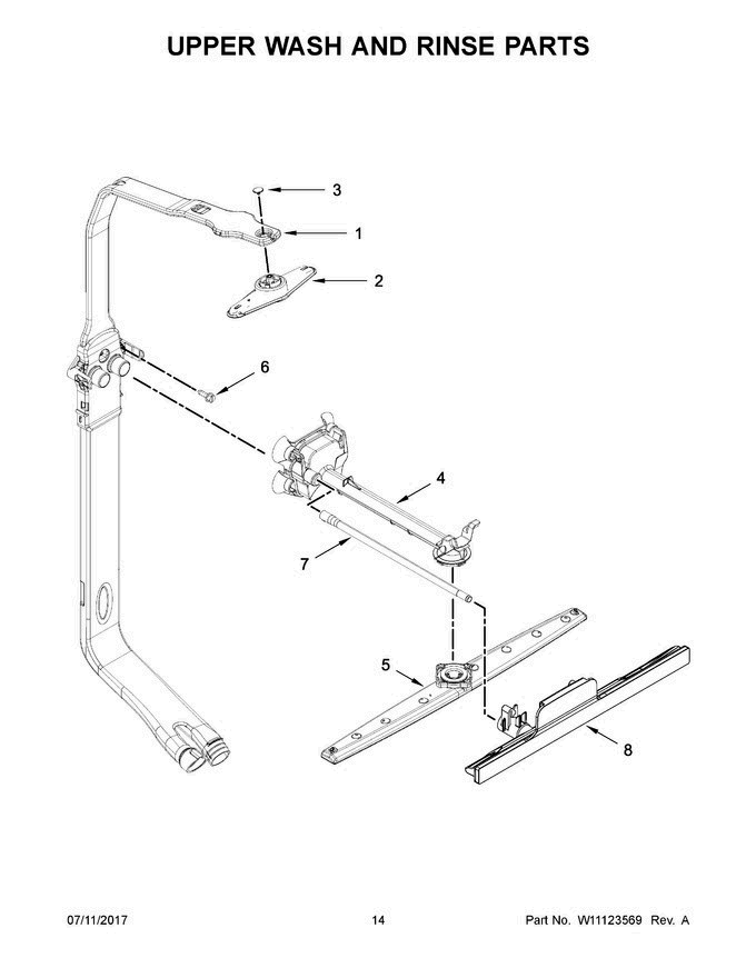 08 - Upper Wash And Rinse Parts Diagram and Parts List for WDT720PADM3  Whirlpool Dishwasher