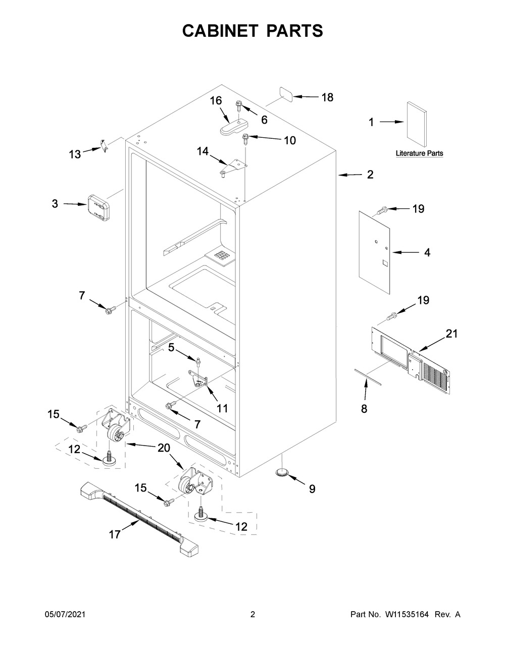 Cabinet Parts Diagram and Parts List for WRB329RFBM03  Whirlpool Refrigerator