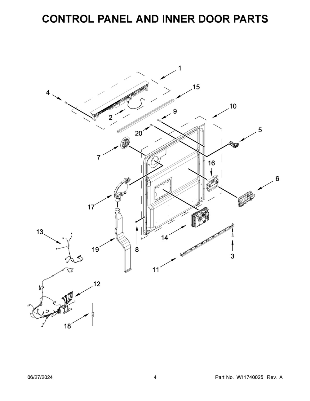 03 - Control Panel And Inner Door Parts Diagram and Parts List for BLB14GRANA3  Whirlpool Dishwasher
