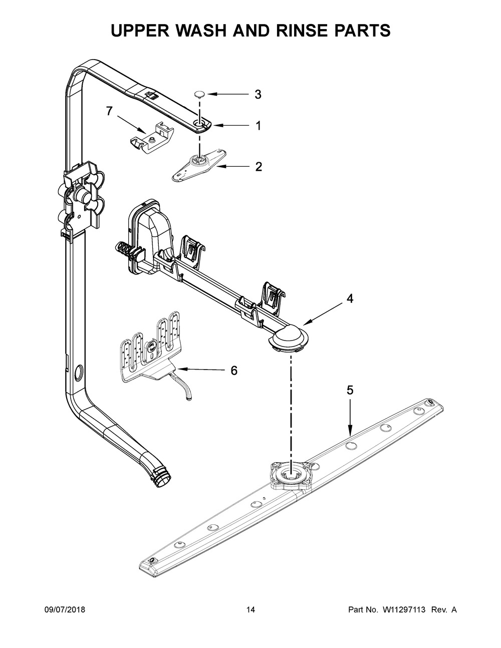 Upper Wash And Rinse Parts Diagram and Parts List for KDTM384ESS3  Whirlpool Dishwasher