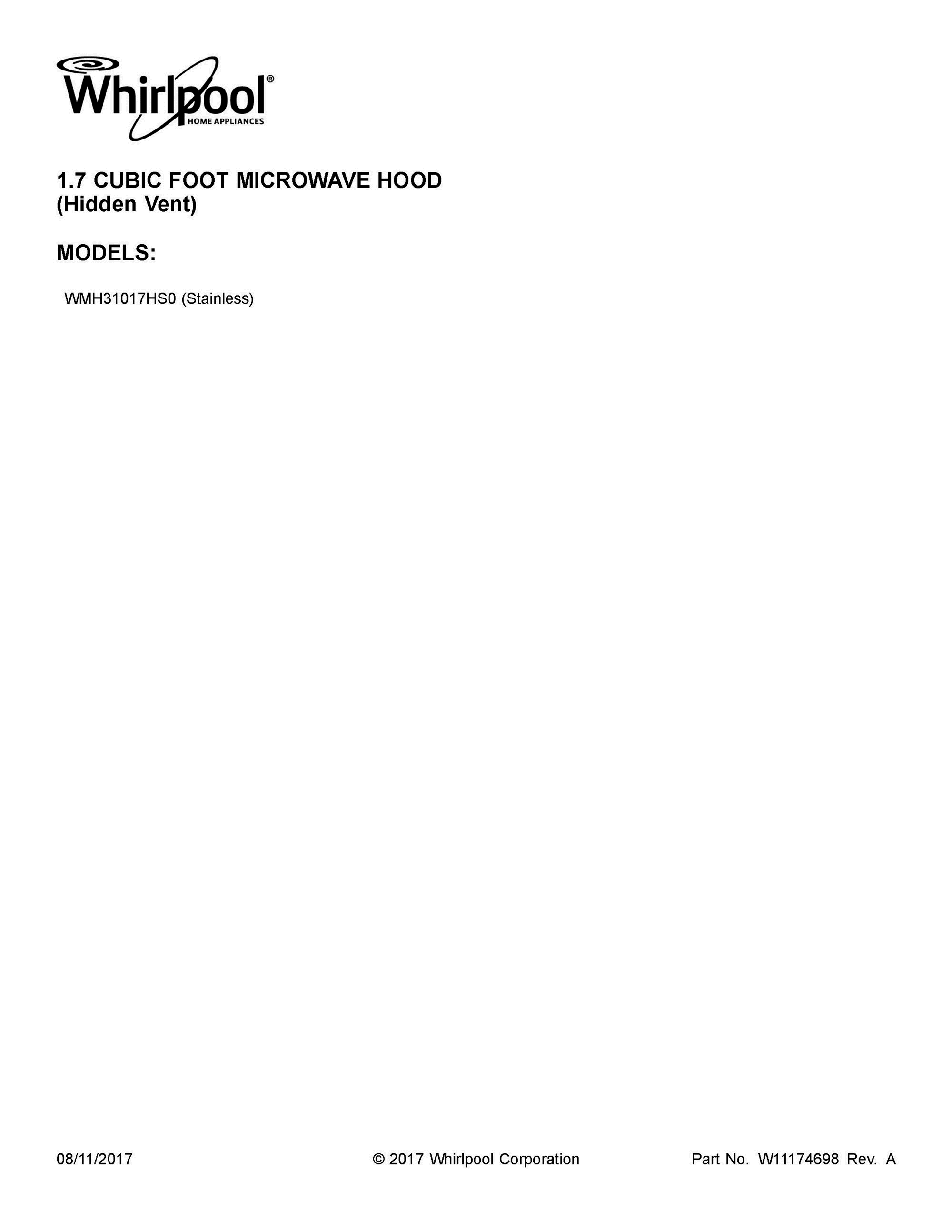01 - COVER SHEET Diagram and Parts List for WMH31017HS0  Whirlpool Microwave Oven Combo