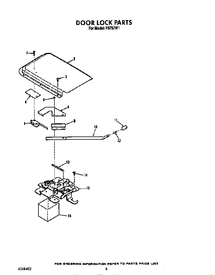 Door Lock Diagram and Parts List for F9757*1  Roper Range