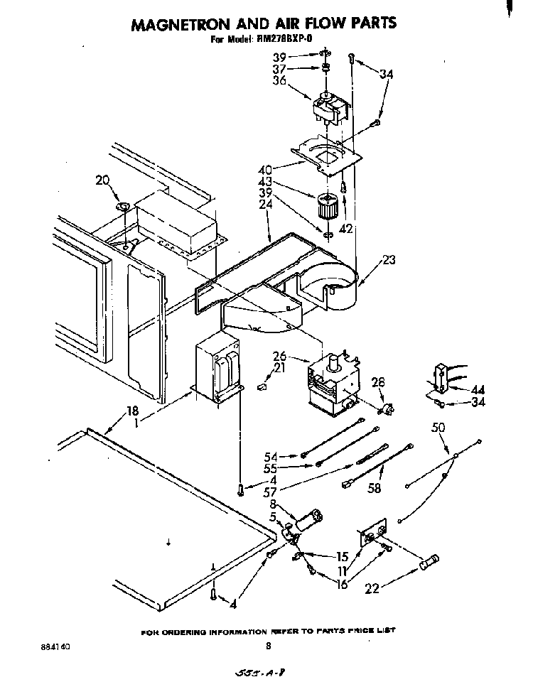 Magnetron And Airflow Diagram and Parts List for RM278PXP0  Whirlpool Microwave Oven Combo