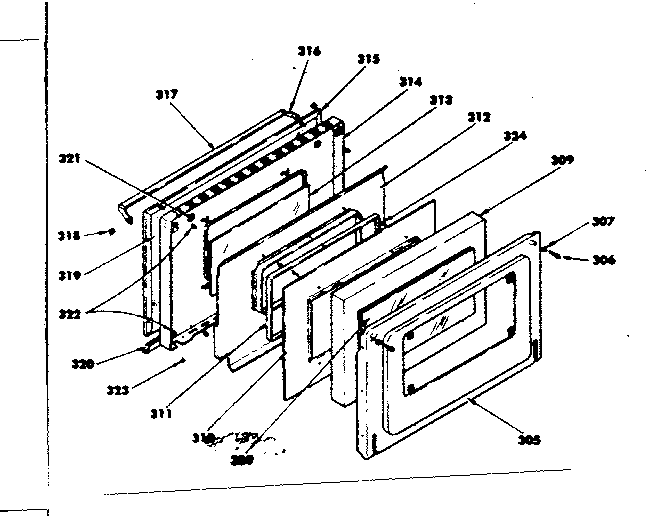 Oven Door Diagram and Parts List for 1553567302  Kenmore Range