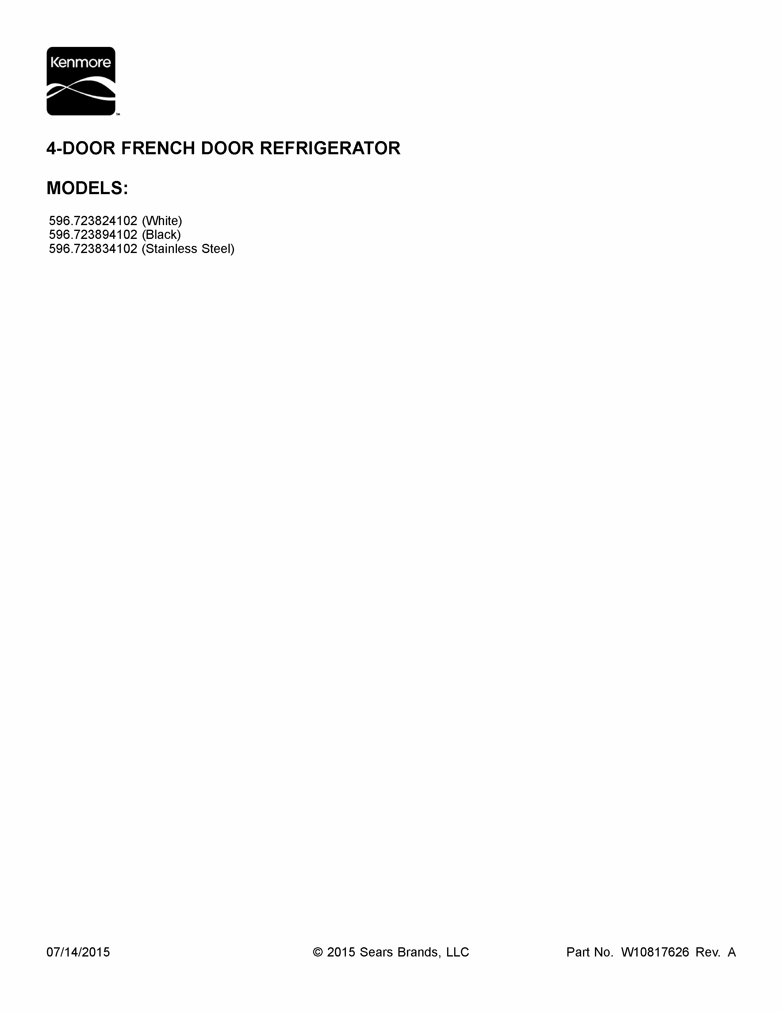 Cover Sheet Diagram and Parts List for 596723824102  Kenmore Refrigerator