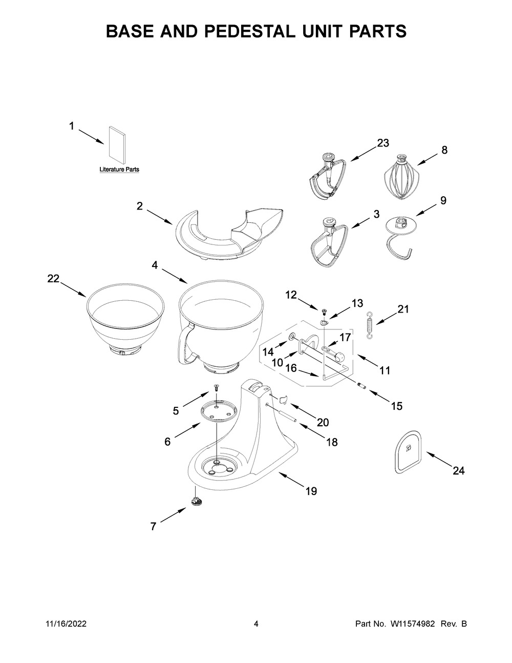 Base And Pedestal Unit Parts Diagram and Parts List for 5KSM195PSZHI0  KitchenAid Mixer