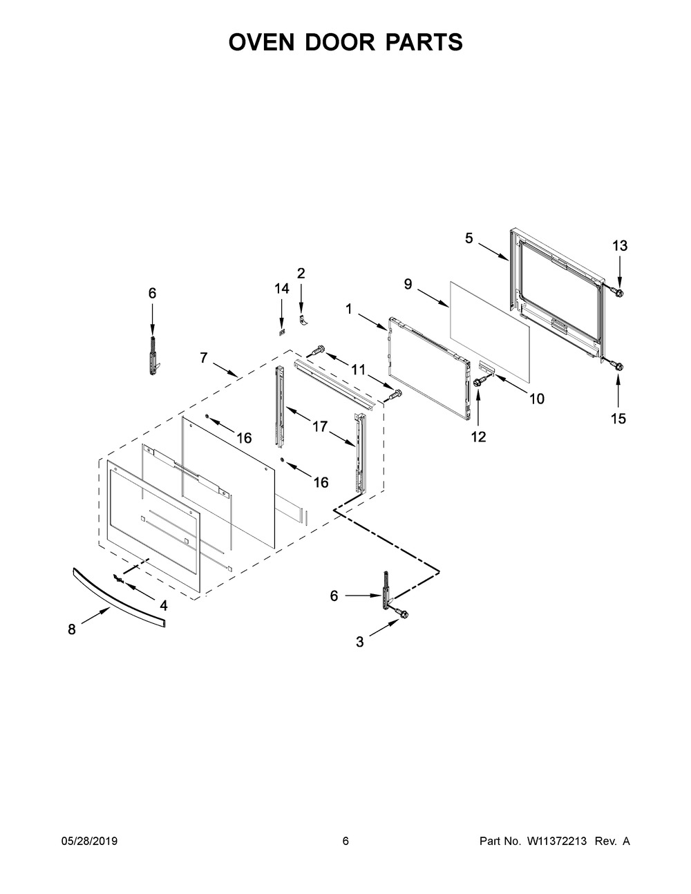 Oven Door Parts Diagram and Parts List for WOC97EC0HZ03  Whirlpool Microwave Oven Combo