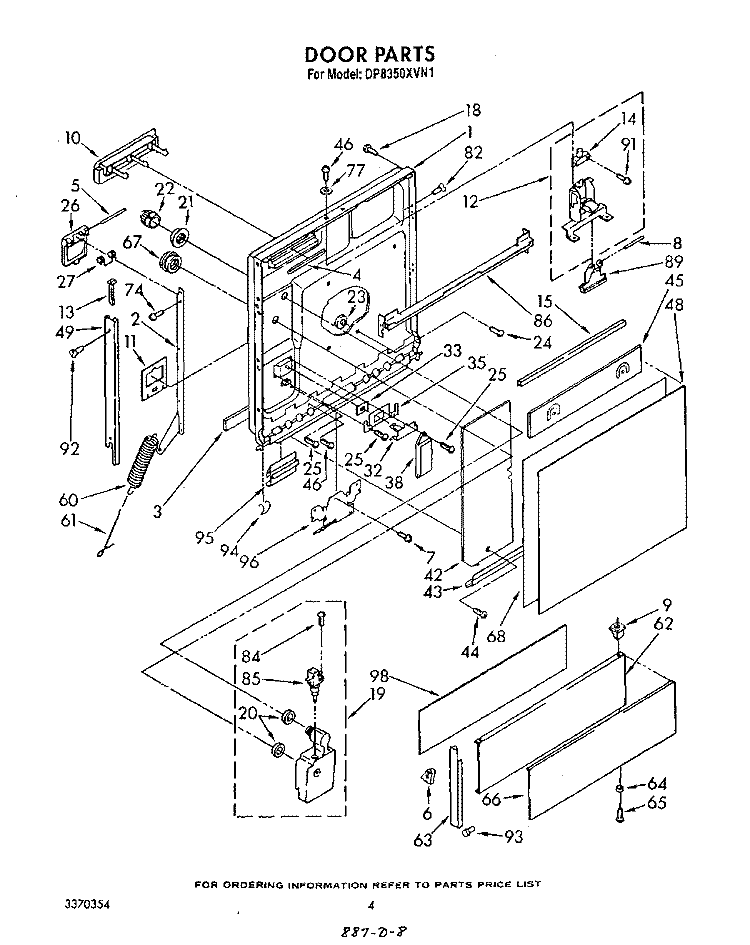 DOOR Diagram and Parts List for DP8350XVN1  Whirlpool Dishwasher