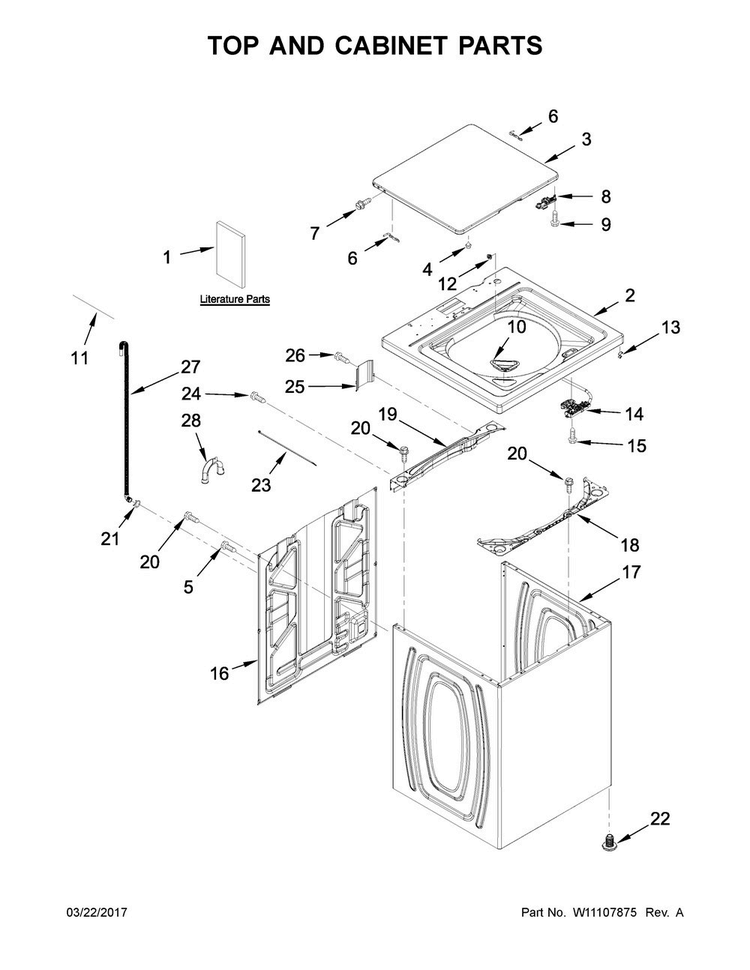 Top And Cabinet Parts Diagram and Parts List for WTW4810EW2  Whirlpool Washer