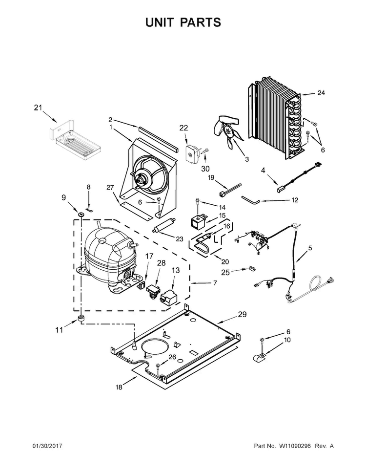 Unit Parts Diagram and Parts List for GI15NDXZS2  Whirlpool Ice Maker