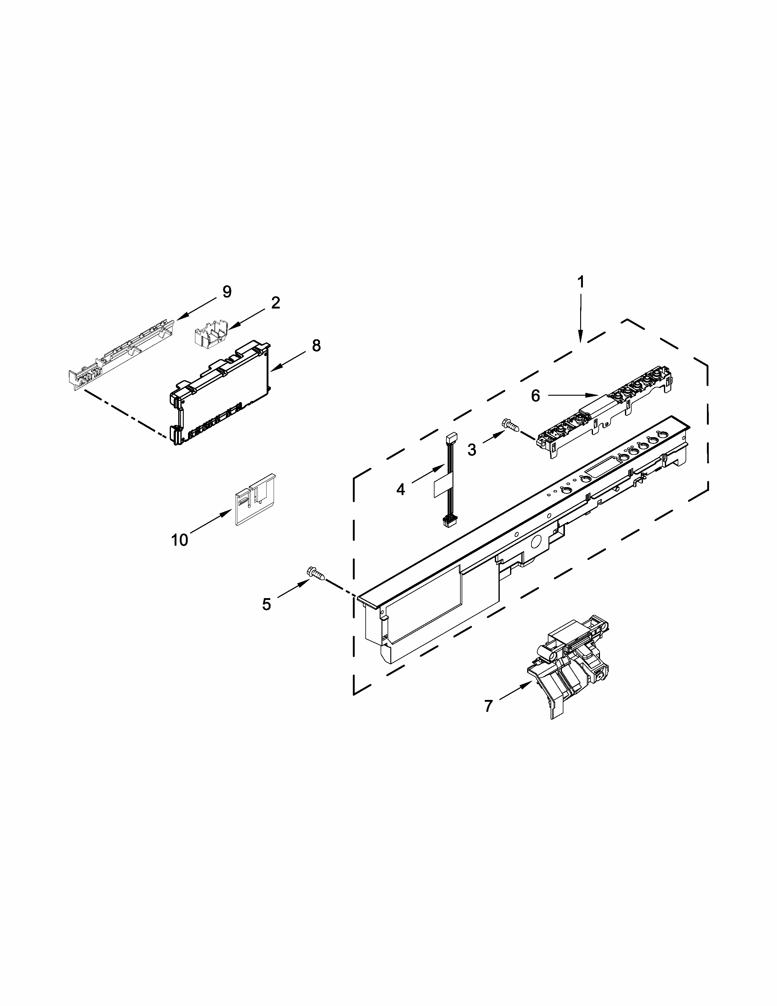 Control Panel And Latch Parts Diagram and Parts List for 66512413N412  Kenmore Dishwasher