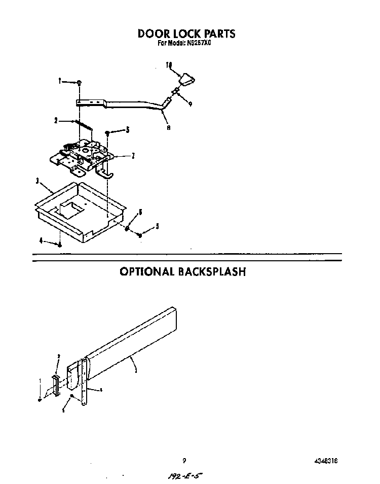 Door Lock Diagram and Parts List for N9257*0  Roper Range