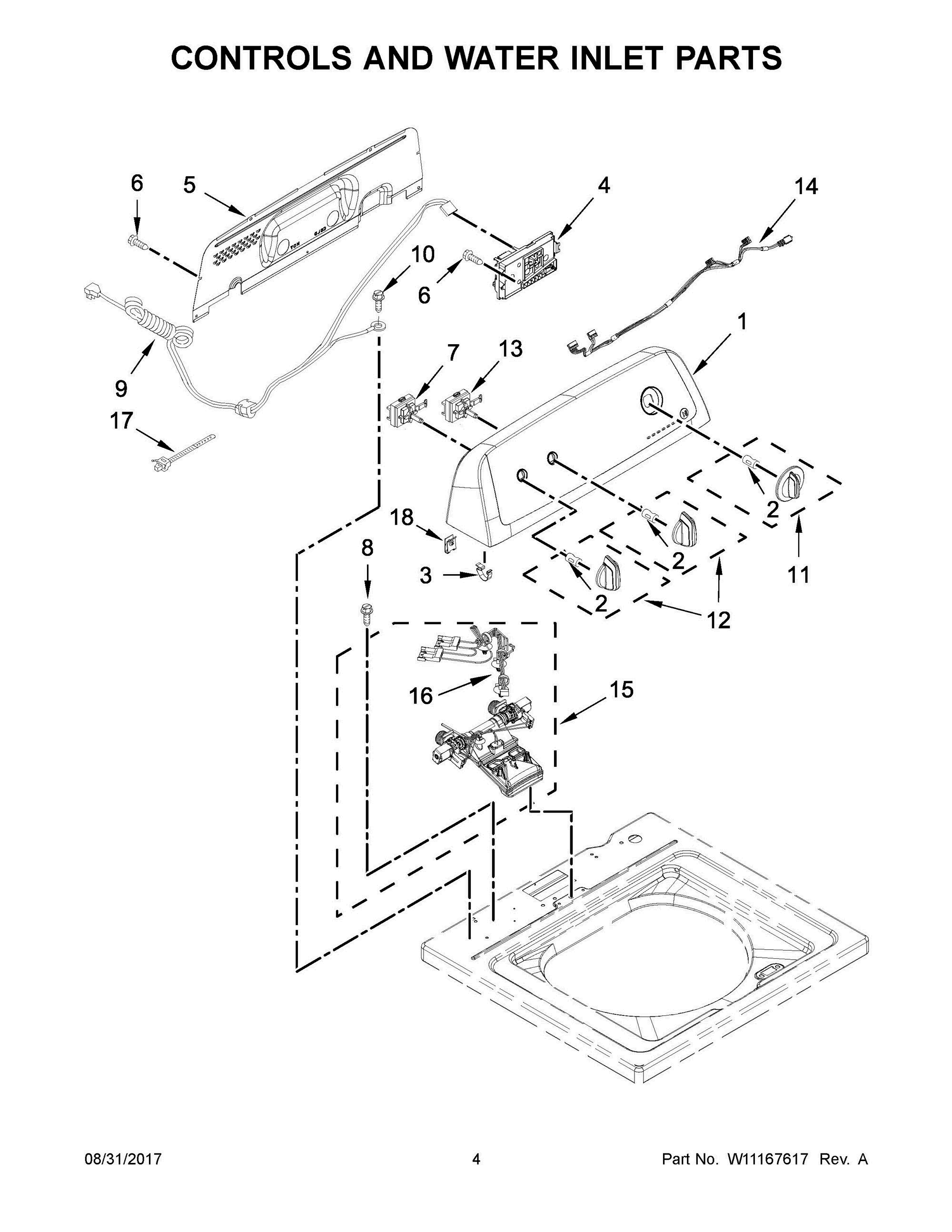 03 - CONTROLS AND WATER INLET PARTS Diagram and Parts List for NTW4516FW2  Whirlpool Washer