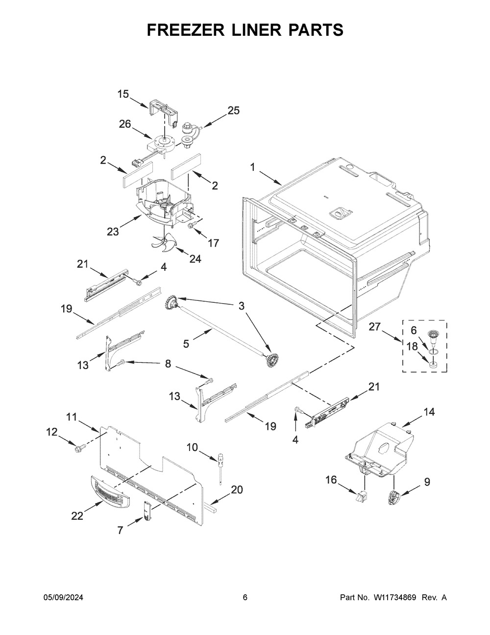 Freezer Liner Parts Diagram and Parts List for WRX735SDHV10  Whirlpool Refrigerator