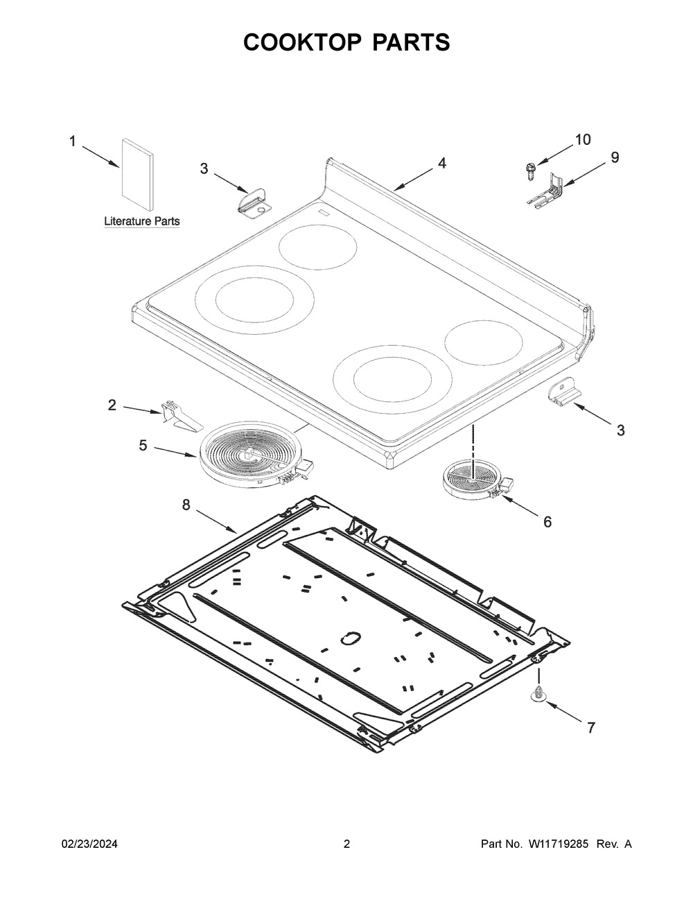Cooktop Parts Diagram and Parts List for WFES3030RW0  Whirlpool Range