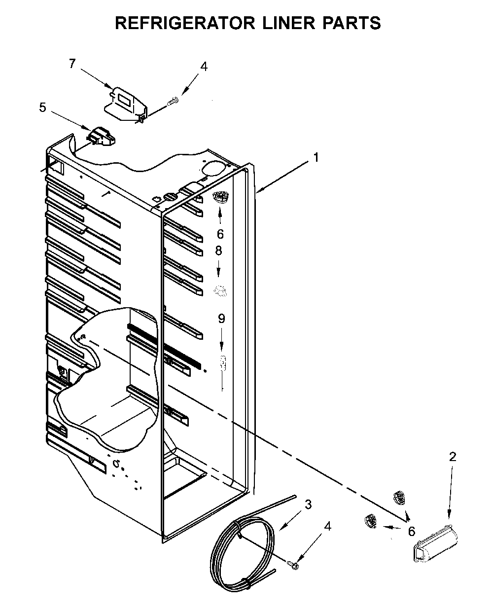 Refrigerator liner parts Diagram and Parts List for WRS331SDHB03  Whirlpool Refrigerator