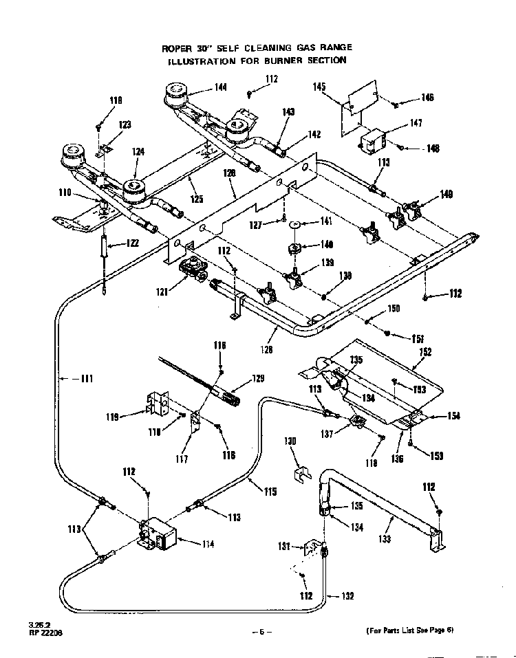 Burner Diagram and Parts List for 1393*0A  Roper Range