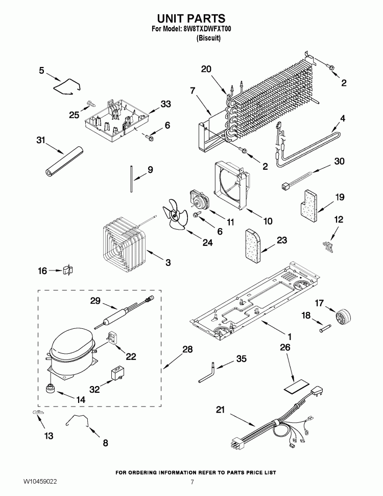 UNIT PARTS Diagram and Parts List for 8W8TXDWFXT00  Whirlpool Refrigerator