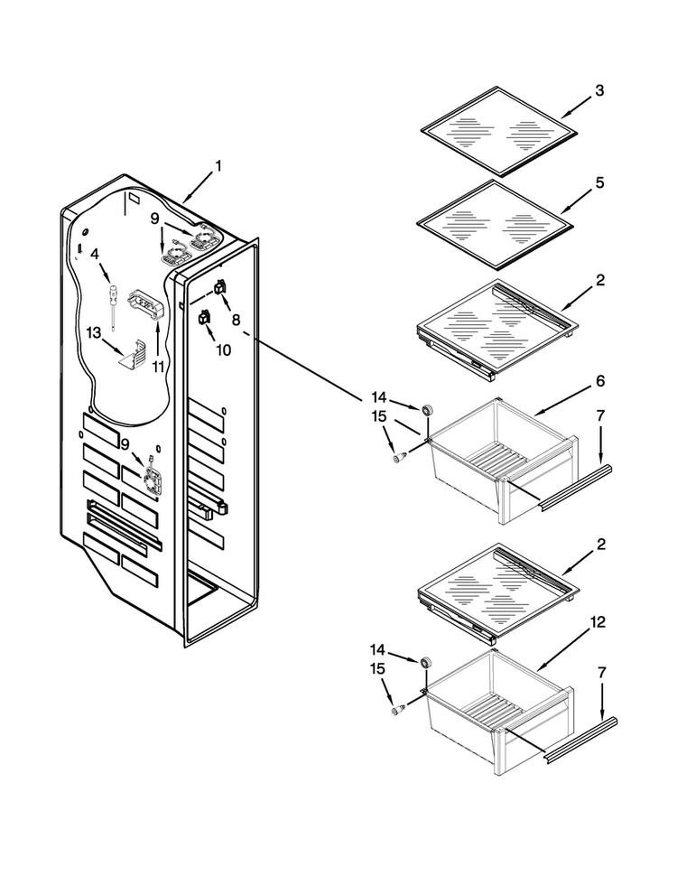 Freezer Liner Parts Diagram and Parts List for 7KSC24C8EY00  KitchenAid Refrigerator