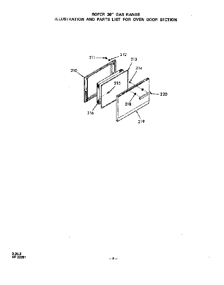 Oven Door Diagram and Parts List for 1423*0A  Roper Range