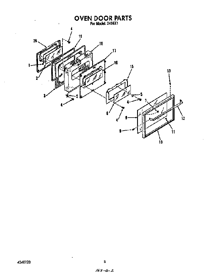 Oven Door Diagram and Parts List for 2496*1  Roper Range