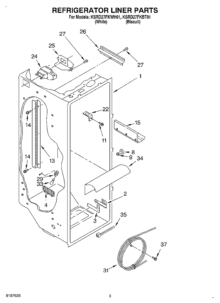 REFRIGERATOR LINER Diagram and Parts List for KSRD27FKBT01  KitchenAid Refrigerator