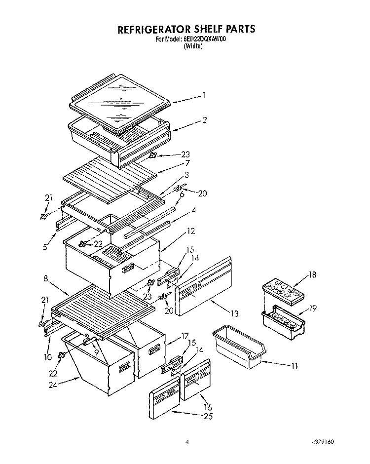 REFRIGERATOR SHELF Diagram and Parts List for 6ED22DQXAW00  Whirlpool Refrigerator