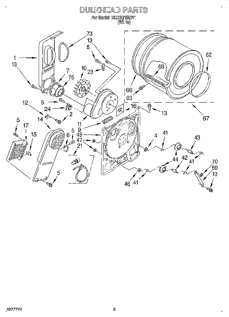 SECTION Diagram and Parts List for REX3615EW1  Roper Dryer