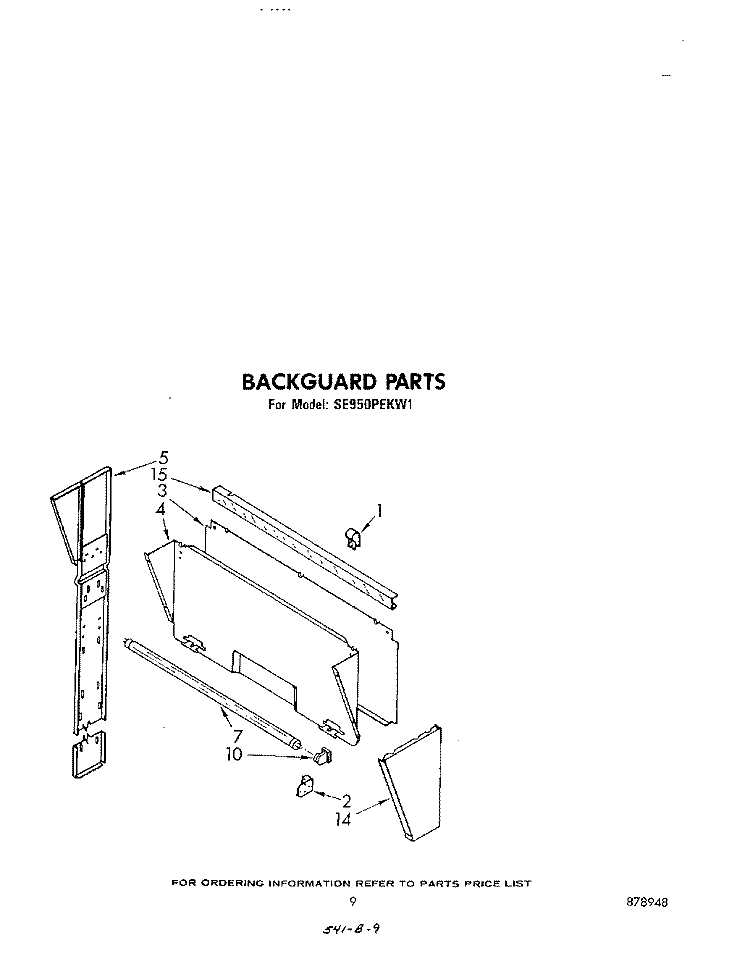 BACKGUARD Diagram and Parts List for SE950PEKW1  Whirlpool Range