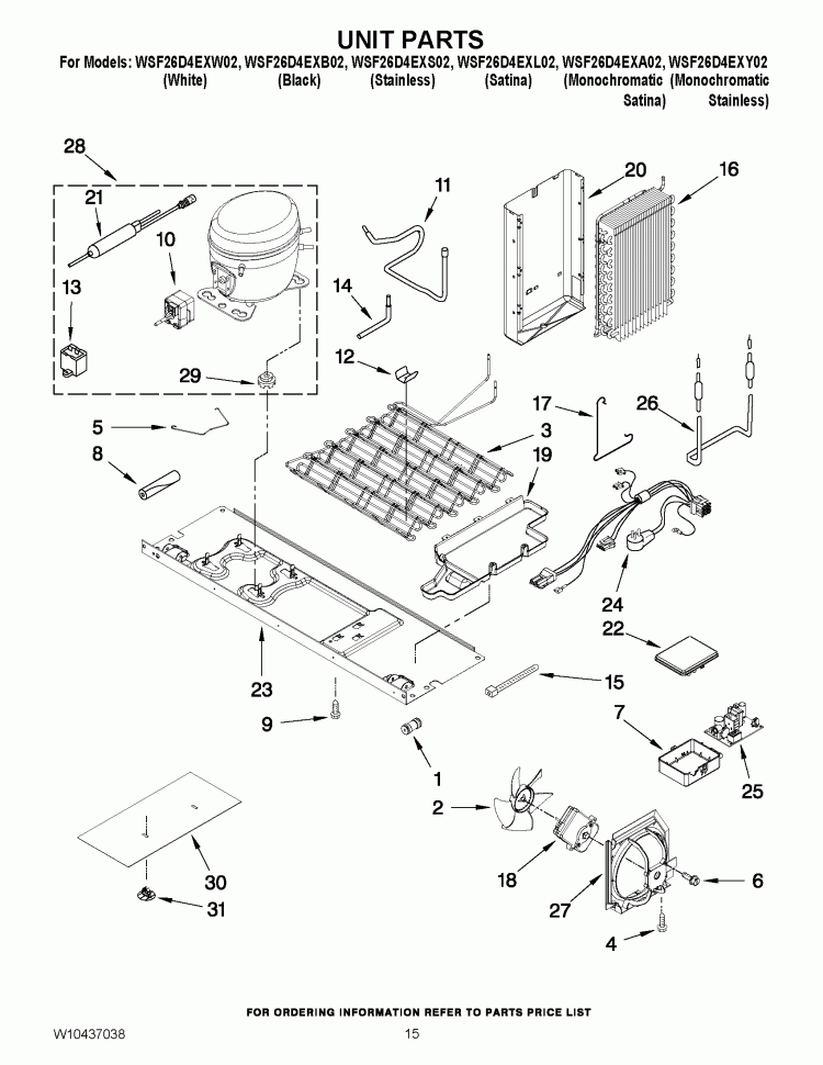 UNIT PARTS Diagram and Parts List for WSF26D4EXA02  Whirlpool Refrigerator