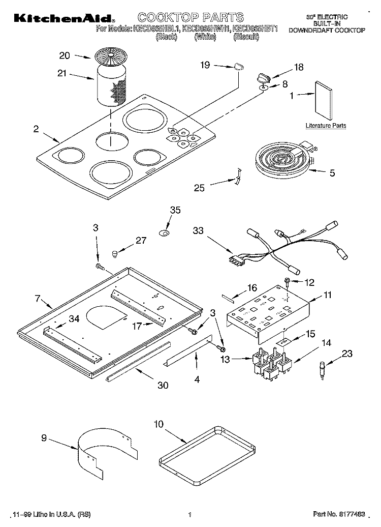 SECTION Diagram and Parts List for KECD865HBT1  KitchenAid Cooktop