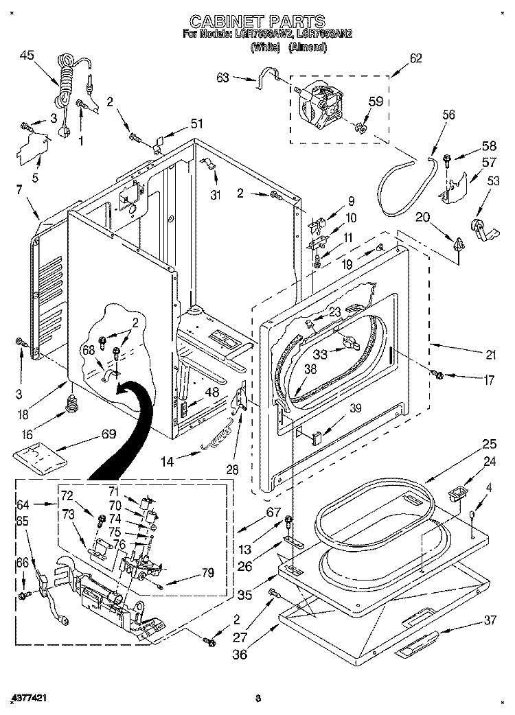 CABINET Diagram and Parts List for LGR7858AN2  Whirlpool Dryer