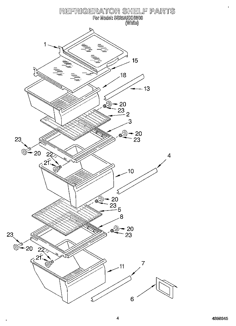 REFRIGERATOR SHELF Diagram and Parts List for SS25AEXHW00  Whirlpool Refrigerator