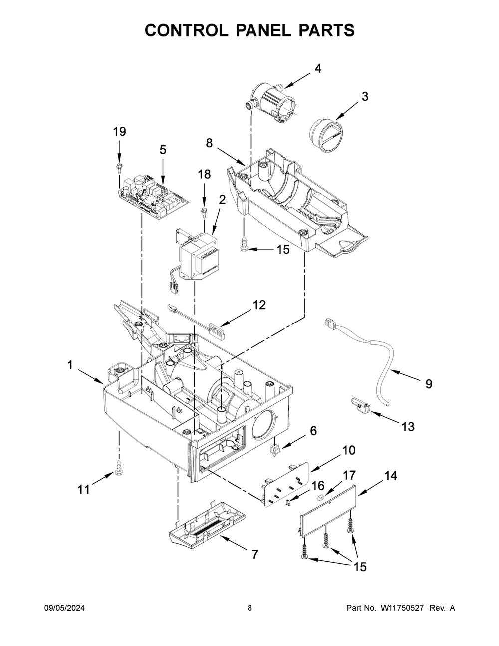05 - Control Panel Parts Diagram and Parts List for KUIX535HPA02  Whirlpool Ice Maker