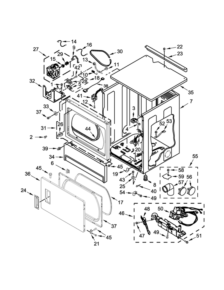 Upper Cabinet And Front Panel Parts Diagram and Parts List for CSP2861TQ0  Whirlpool Dryer