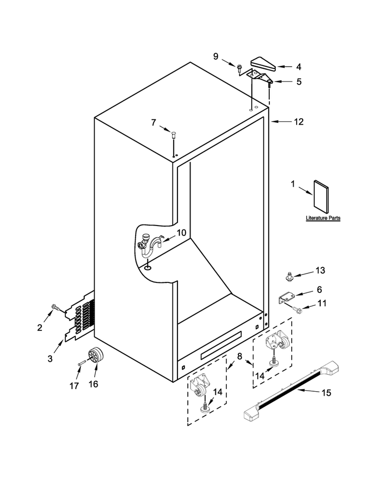 Cabinet Parts Diagram and Parts List for WSZ57L18DM00  Whirlpool Freezer