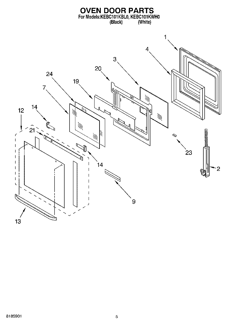 OVEN DOOR Diagram and Parts List for KEBC101KWH0  KitchenAid Wall Oven