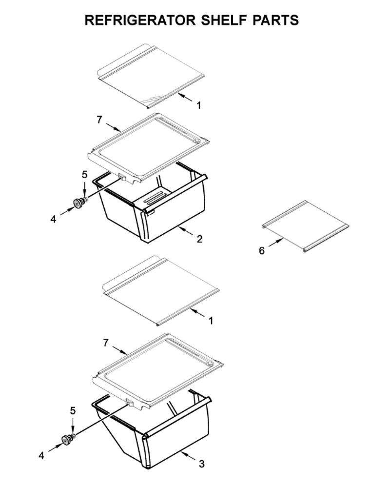 Refrigerator Shelf Parts Diagram and Parts List for WRS315SDHT05  Whirlpool Refrigerator