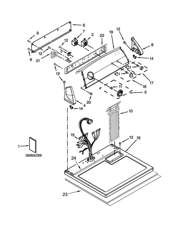 Top And Console Parts Diagram and Parts List for 7MWGD1601AW3  Whirlpool Dryer