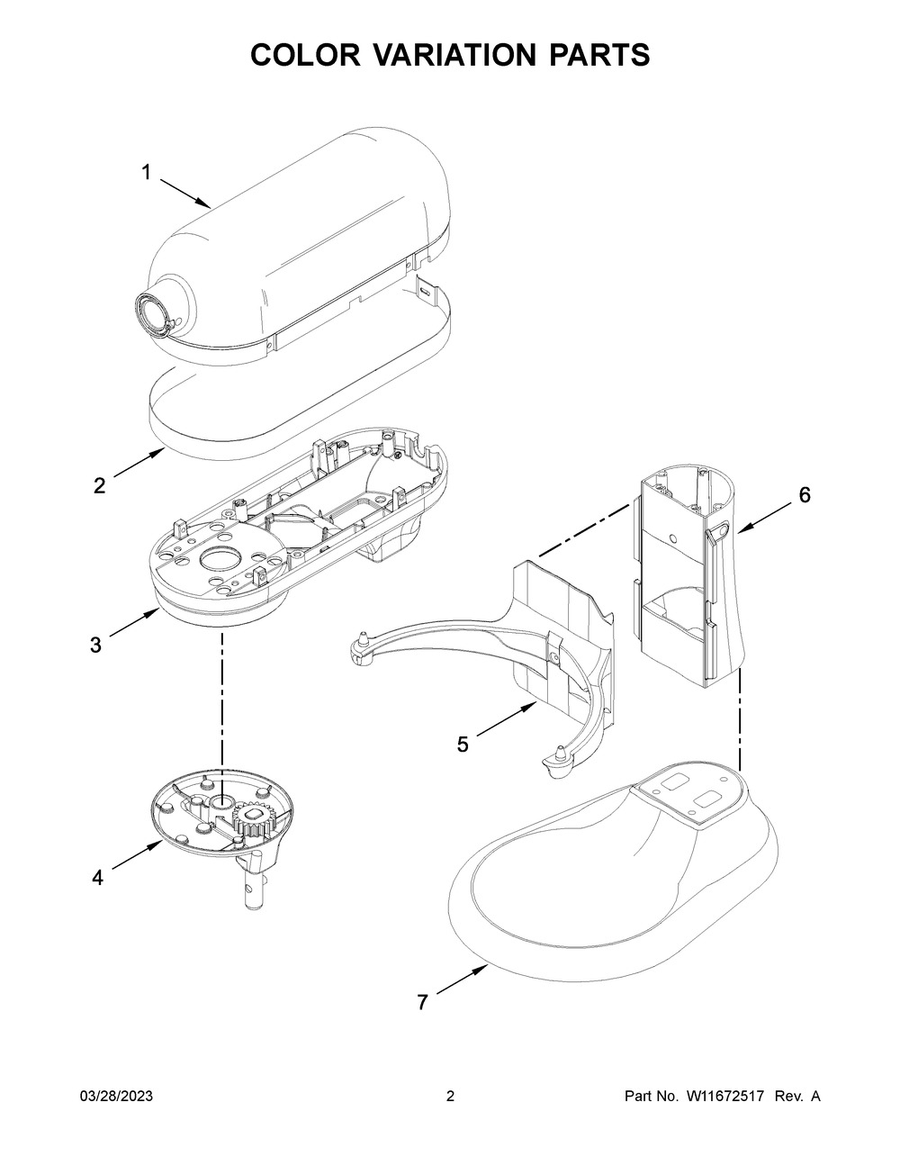 Color Variation Parts Diagram and Parts List for KSM55SXTXIC0  KitchenAid Mixer