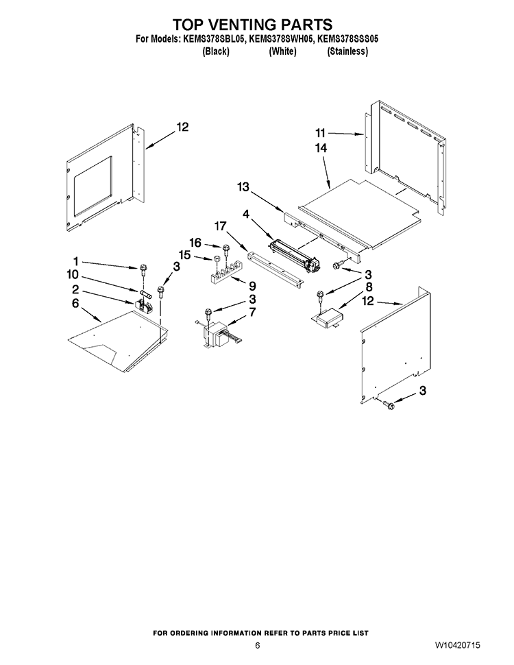 TOP VENTING PARTS Diagram and Parts List for KEMS378SWH05  KitchenAid Microwave Oven Combo