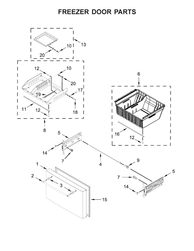 Freezer Door Parts Diagram and Parts List for KRFC704FPS00  KitchenAid Refrigerator