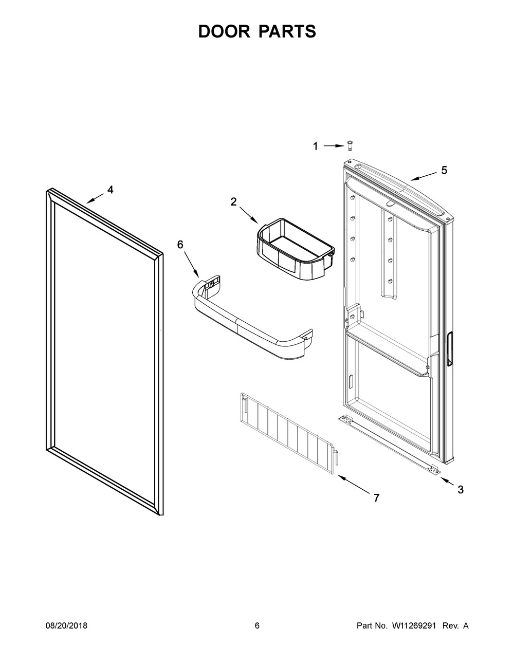 Door Parts Diagram and Parts List for GAFZ30FDGB01  Whirlpool Cabinet