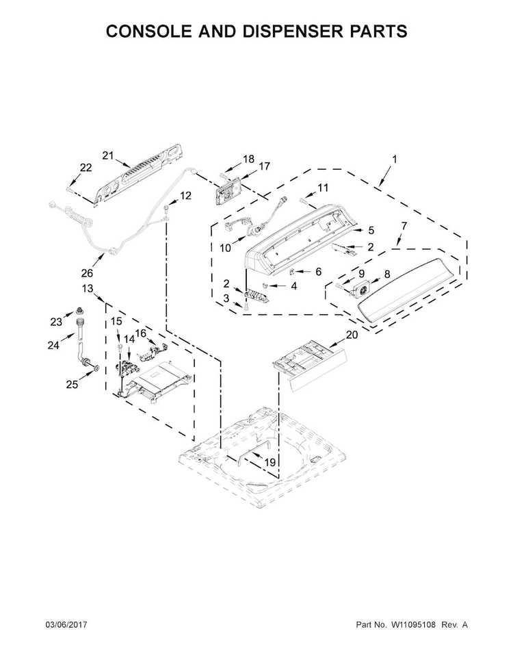 Controls And Water Inlet Parts Diagram and Parts List for 7MWTW7000EW1  Whirlpool Washer