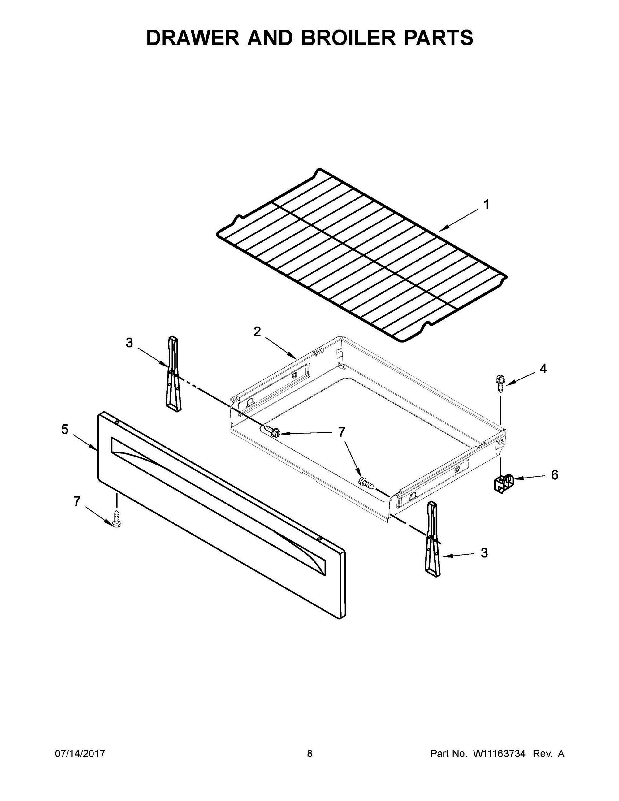 05 - DRAWER AND BROILER PARTS Diagram and Parts List for YWFE520S0FS1  Whirlpool Range