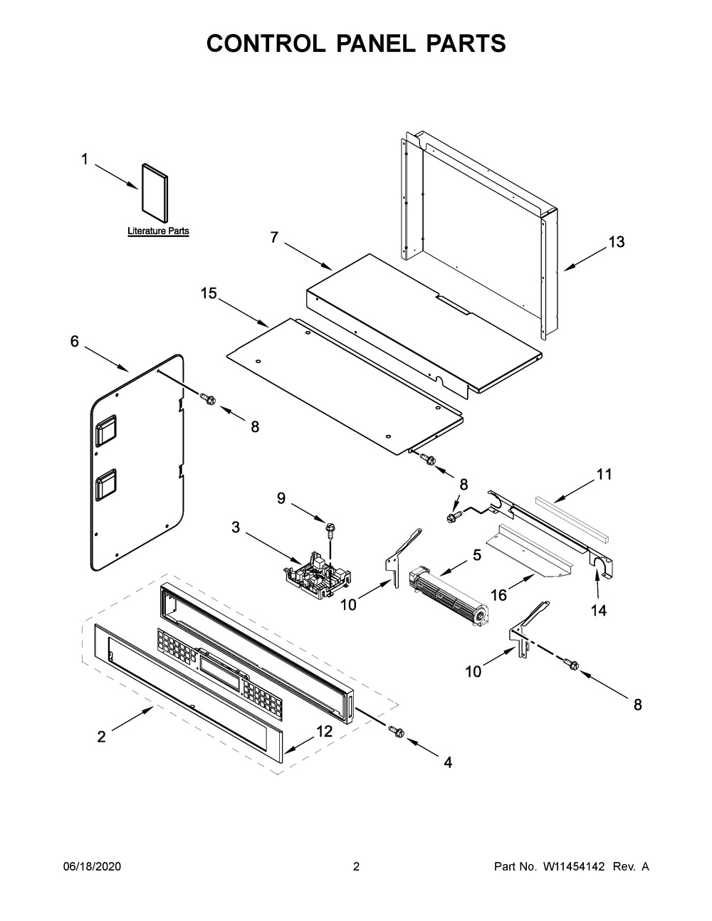 Control Panel Parts Diagram and Parts List for KOCE500EBS11  Whirlpool Microwave Oven Combo