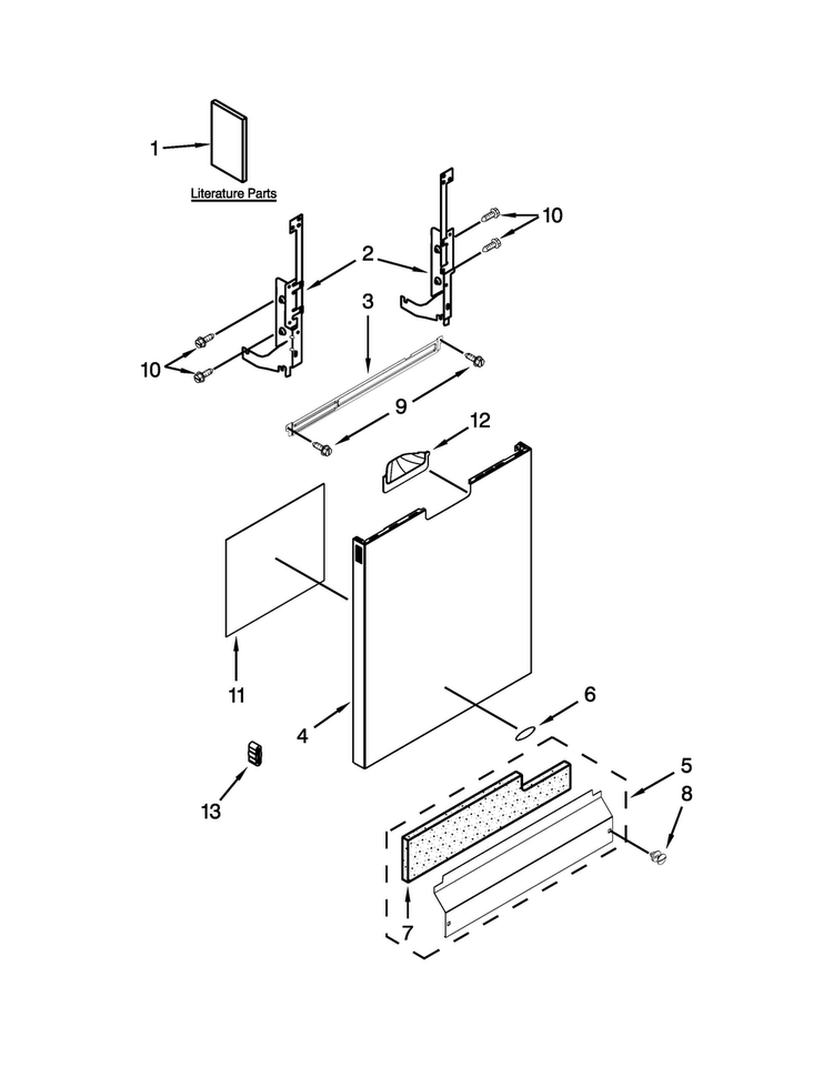 Door Panel Parts Diagram and Parts List for 7WDF530PAYM7  Whirlpool Dishwasher