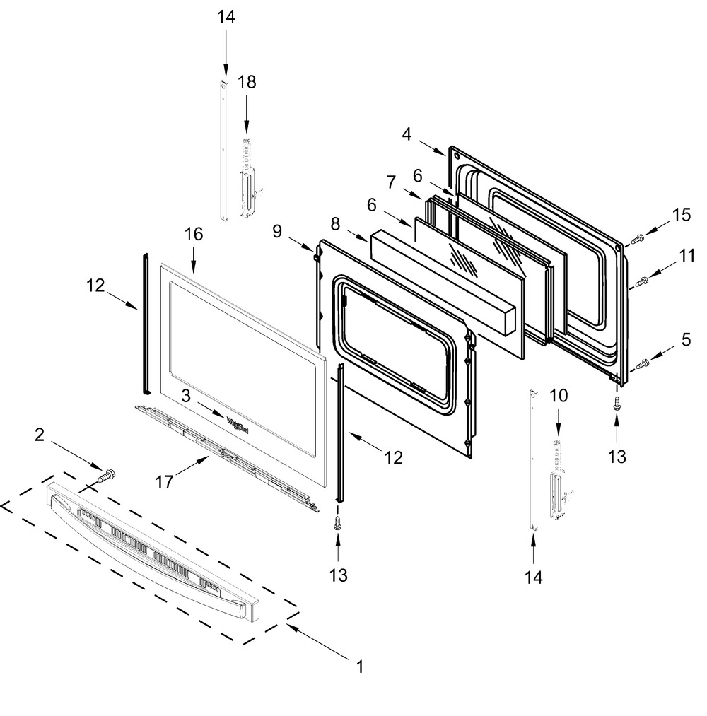 Door Parts Diagram and Parts List for WEG515S0LW3,WEG515S0LB3  Whirlpool Range