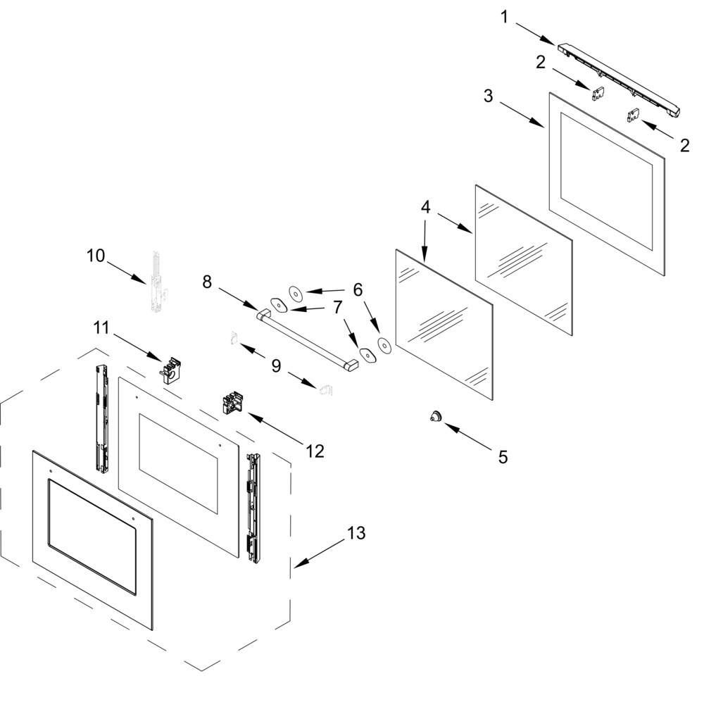 Oven Door Parts Diagram and Parts List for KODC504PPS03  Whirlpool Wall Oven