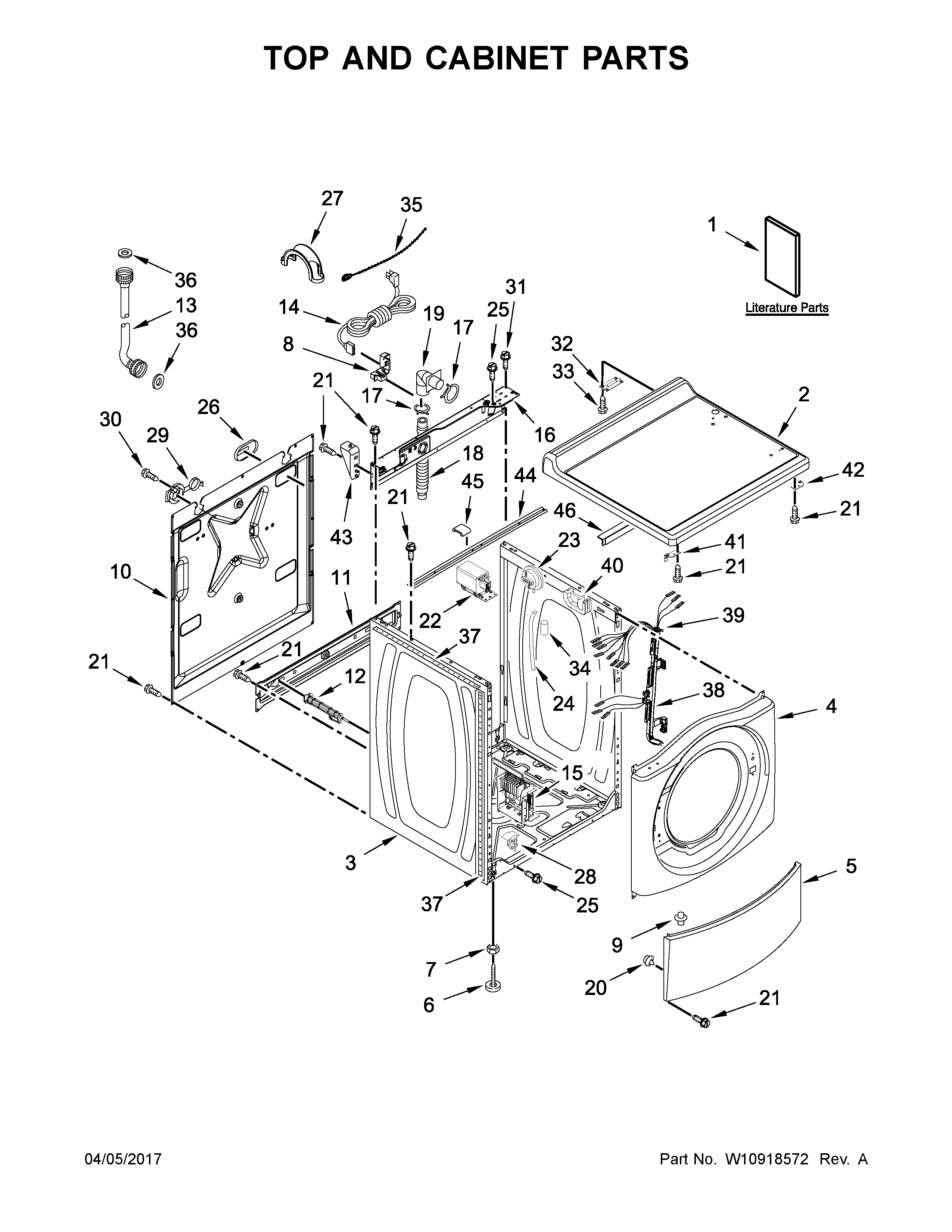 Top And Cabinet Parts Diagram and Parts List for 11041942710  Kenmore Washer
